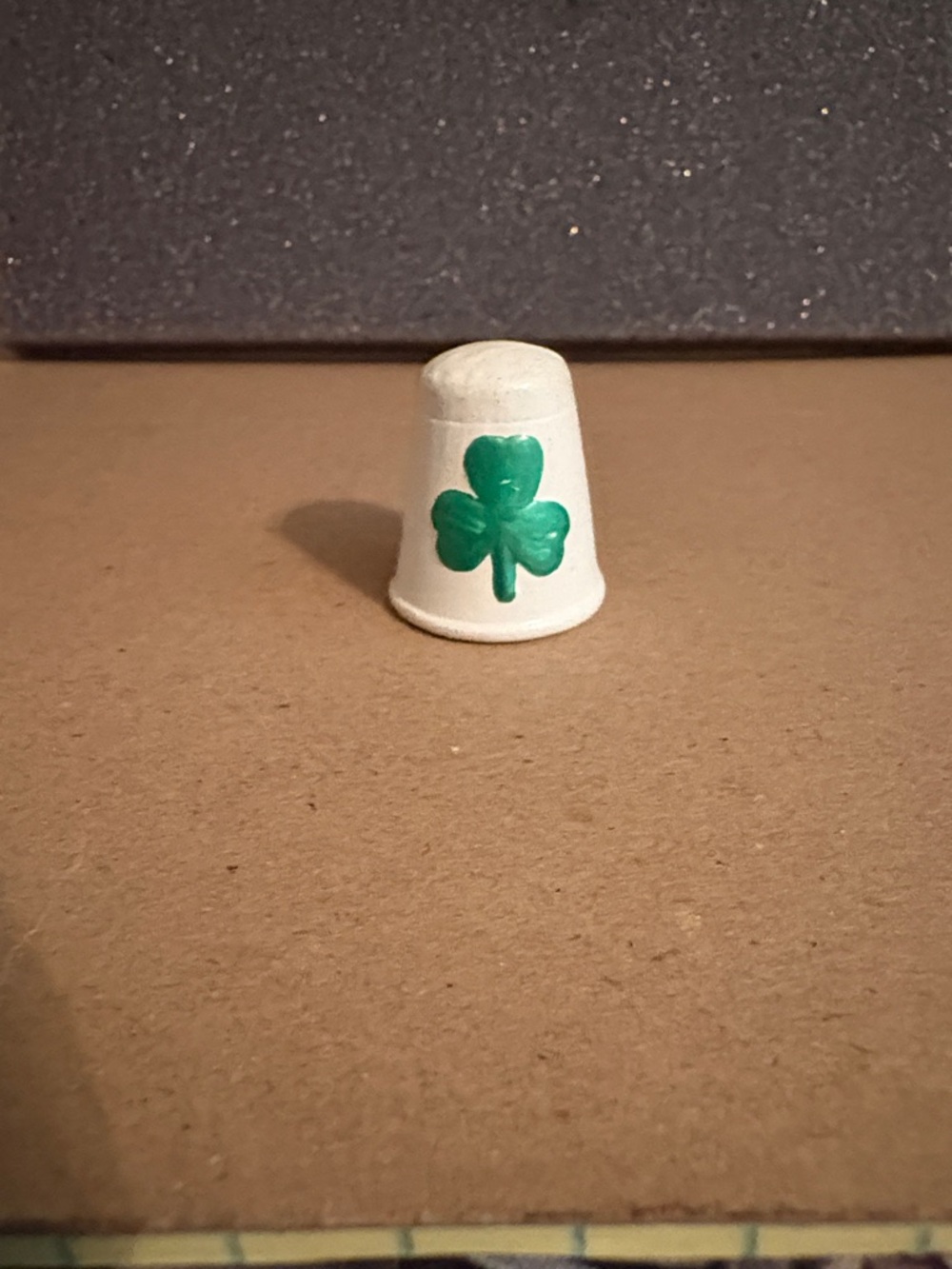 White Ceramic Thimble with Green Shamrock